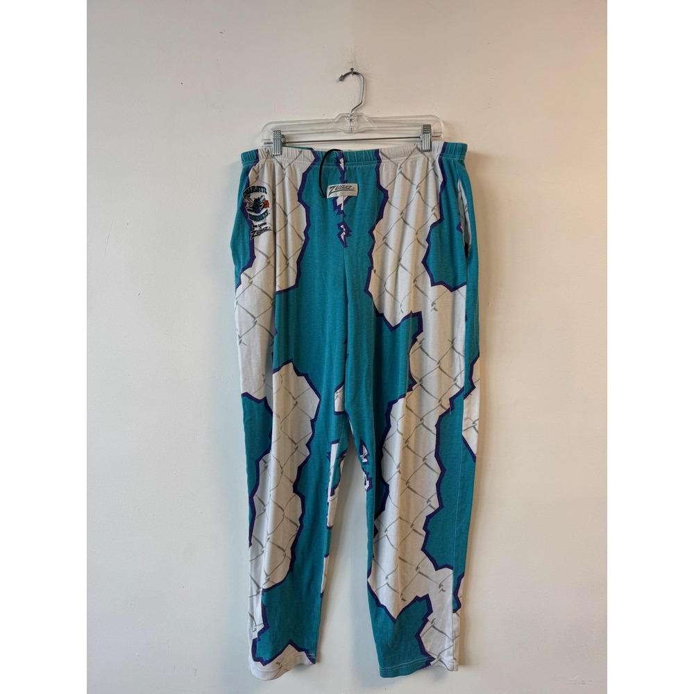 Vintage Charlotte Hornets‎ Zubaz Pants Mens Large Chain Print Elastic Waist 90s